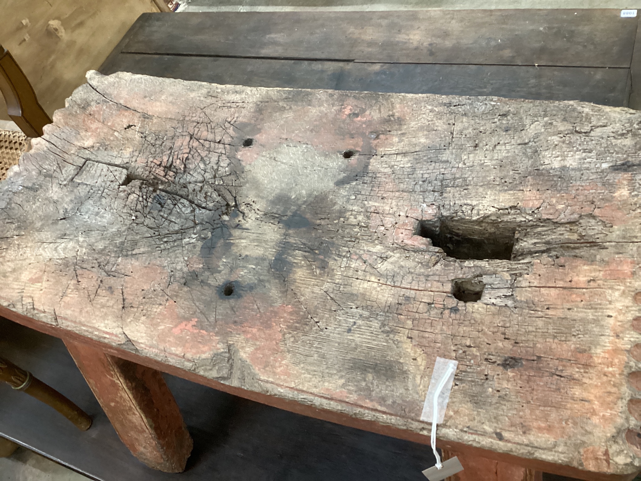 A 19th century Spanish pig bench, width 85cm, depth 39cm, height 52cm